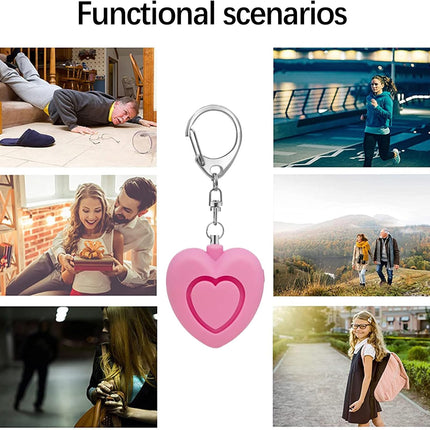 Personal alarm - 125dB - Heart-shaped - Protection device - with light - Keychain - for girls, women, children, the elderly, walking, traveling, parking, at night.