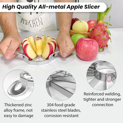Apple corer, apple drill, fully metal apple corer and drill with 12 stainless steel blades, large apple corer for cutting apples up to 10 cm, comfortable wide non-slip handle.