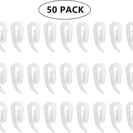 White plastic hooks for windows and door curtains - curtain hooks - suitable for windows, doors and shower curtains - 50 pieces.
