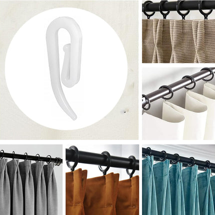 White plastic hooks for windows and door curtains - curtain hooks - suitable for windows, doors and shower curtains - 50 pieces.