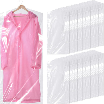30 plastic clothing covers, 60*140cm laundry bags, transparent clothes hangers, clothing bags, dustproof garment protectors for clothes, shirts, jackets, suits, jumpers (transparent).