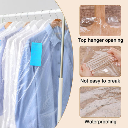 30 plastic clothing covers, 60*140cm laundry bags, transparent clothes hangers, clothing bags, dustproof garment protectors for clothes, shirts, jackets, suits, jumpers (transparent).
