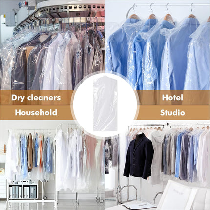 30 plastic clothing covers, 60*140cm laundry bags, transparent clothes hangers, clothing bags, dustproof garment protectors for clothes, shirts, jackets, suits, jumpers (transparent).