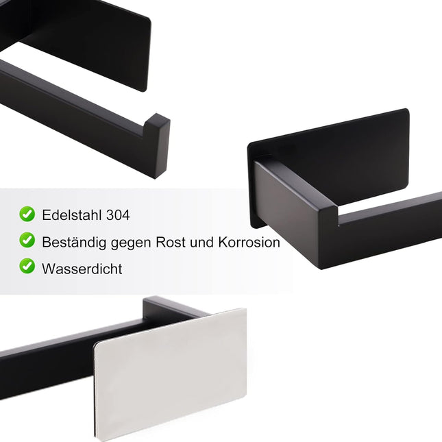 Toilet roll holder - No drilling required, high-quality 304 stainless steel toilet roll holder, self-adhesive, suitable for bathroom and kitchen, strong adhesion, waterproof, black.