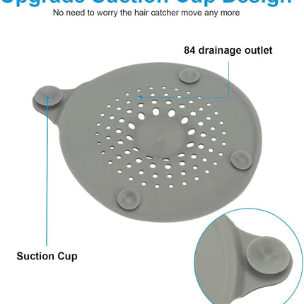 2-pack shower drain hair catchers with strong suction cups, silicone sink strainer protector, shower drain cover, hair stopper, sink strainer for bathroom, bathtub, kitchen sink (white + grey).