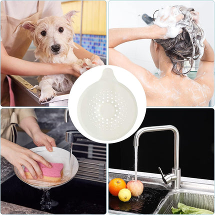 2-pack shower drain hair catchers with strong suction cups, silicone sink strainer protector, shower drain cover, hair stopper, sink strainer for bathroom, bathtub, kitchen sink (white + grey).