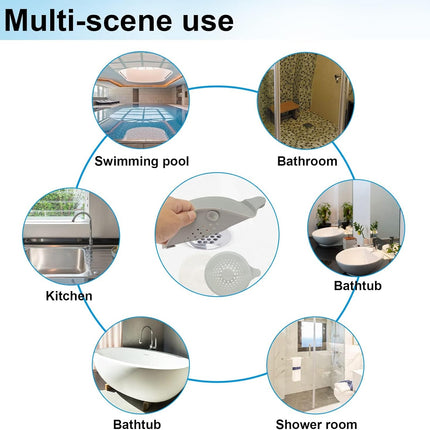 2-pack shower drain hair catchers with strong suction cups, silicone sink strainer protector, shower drain cover, hair stopper, sink strainer for bathroom, bathtub, kitchen sink (white + grey).