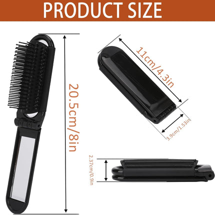 2 pieces of foldable hairbrush - portable travel hairbrush with pocket-sized mirror, anti-static mini hairbrush - small compact massage comb, hair styling tool - for women, girls, home, travel, gym, purse (black).
