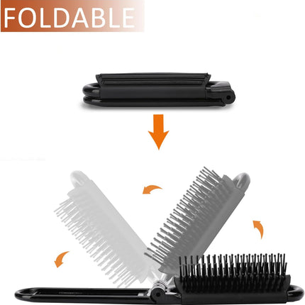 2 pieces of foldable hairbrush - portable travel hairbrush with pocket-sized mirror, anti-static mini hairbrush - small compact massage comb, hair styling tool - for women, girls, home, travel, gym, purse (black).
