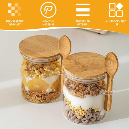 4-pack overnight oats containers with wooden lids and spoons, 473 ml overnight oats jars, glass food containers for oatmeal, chia seed pudding, yoghurt, salad and breakfast cereals.