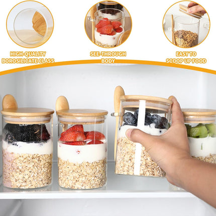 4-pack overnight oats containers with wooden lids and spoons, 473 ml overnight oats jars, glass food containers for oatmeal, chia seed pudding, yoghurt, salad and breakfast cereals.