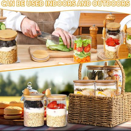 4-pack overnight oats containers with wooden lids and spoons, 473 ml overnight oats jars, glass food containers for oatmeal, chia seed pudding, yoghurt, salad and breakfast cereals.