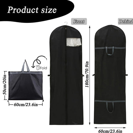Long garment bags, dustproof clothing covers, moth-resistant clothing bags, wedding dress bags, foldable long coat bags, suitable for storing coats, shirts, suits and jackets (black).