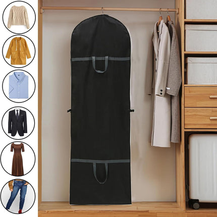 Long garment bags, dustproof clothing covers, moth-resistant clothing bags, wedding dress bags, foldable long coat bags, suitable for storing coats, shirts, suits and jackets (black).