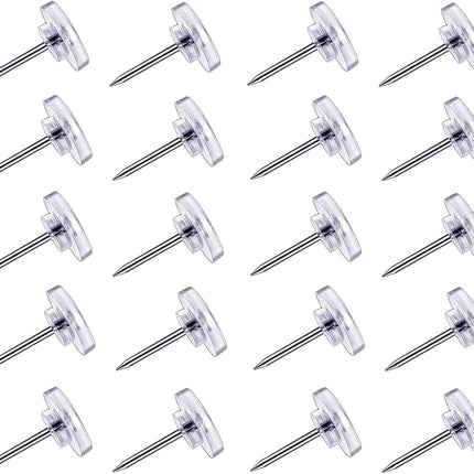 Pushpins, transparent pushpins, flat pushpins with steel points and transparent plastic heads, transparent pushpins for school, office, noticeboards, 150 pieces.