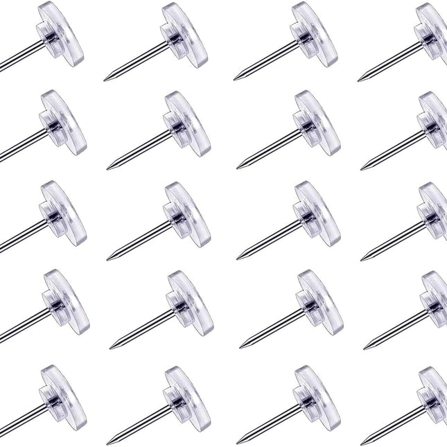 Pushpins, transparent pushpins, flat pushpins with steel points and transparent plastic heads, transparent pushpins for school, office, noticeboards, 150 pieces.
