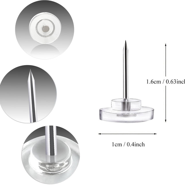 Pushpins, transparent pushpins, flat pushpins with steel points and transparent plastic heads, transparent pushpins for school, office, noticeboards, 150 pieces.