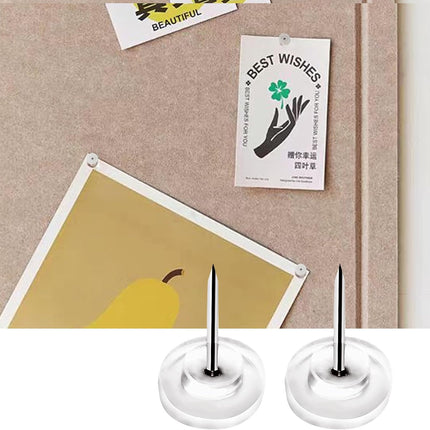 Pushpins, transparent pushpins, flat pushpins with steel points and transparent plastic heads, transparent pushpins for school, office, noticeboards, 150 pieces.