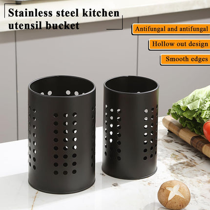 Cutlery holder for crockery, suitable for countertops, 2-pack, stainless steel black kitchen utensil holder, stylish storage box and decorative kitchen utensil pot, perfect gift for a new house or apartment.
