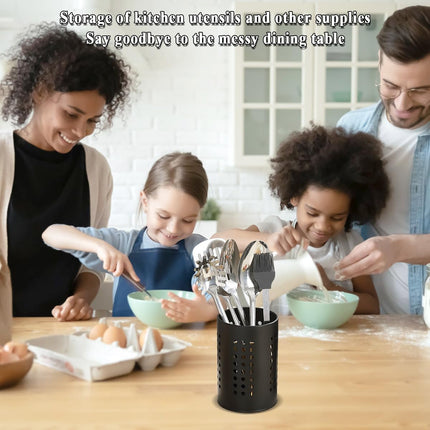 Cutlery holder for crockery, suitable for countertops, 2-pack, stainless steel black kitchen utensil holder, stylish storage box and decorative kitchen utensil pot, perfect gift for a new house or apartment.
