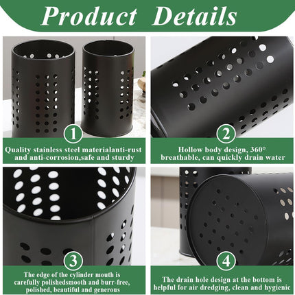 Cutlery holder for crockery, suitable for countertops, 2-pack, stainless steel black kitchen utensil holder, stylish storage box and decorative kitchen utensil pot, perfect gift for a new house or apartment.