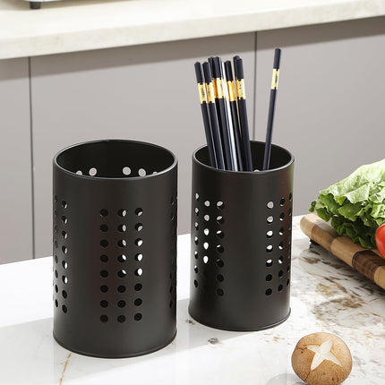 Cutlery holder for crockery, suitable for countertops, 2-pack, stainless steel black kitchen utensil holder, stylish storage box and decorative kitchen utensil pot, perfect gift for a new house or apartment.