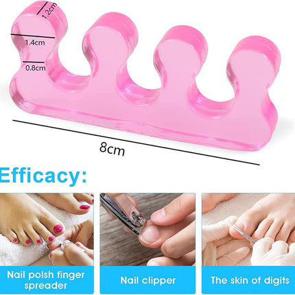 4-pack gel toe separators, gel nail polish toe separators for men and women, correctors, reusable for overlapping toes, bunions, hammertoes, relief of foot pain, pedicure and manicure.