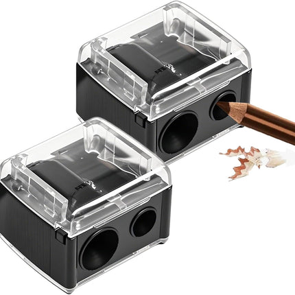 2-piece eyeliner pencil sharpener, makeup pencil sharpener with 2 holes, compact eyebrow pencil sharpener for different sizes of eyebrow pencils, eyeliner pencils, lip liners, etc., easy to clean (black).