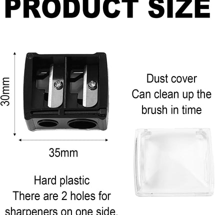 2-piece eyeliner pencil sharpener, makeup pencil sharpener with 2 holes, compact eyebrow pencil sharpener for different sizes of eyebrow pencils, eyeliner pencils, lip liners, etc., easy to clean (black).