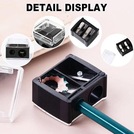 2-piece eyeliner pencil sharpener, makeup pencil sharpener with 2 holes, compact eyebrow pencil sharpener for different sizes of eyebrow pencils, eyeliner pencils, lip liners, etc., easy to clean (black).