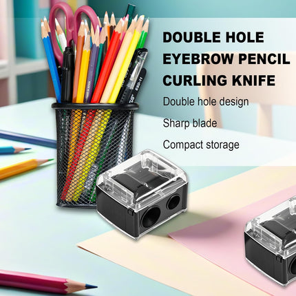 2-piece eyeliner pencil sharpener, makeup pencil sharpener with 2 holes, compact eyebrow pencil sharpener for different sizes of eyebrow pencils, eyeliner pencils, lip liners, etc., easy to clean (black).