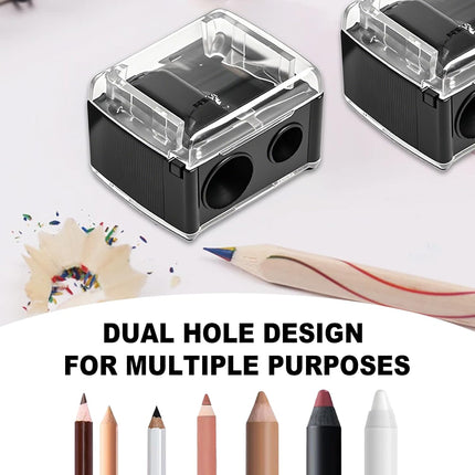 2-piece eyeliner pencil sharpener, makeup pencil sharpener with 2 holes, compact eyebrow pencil sharpener for different sizes of eyebrow pencils, eyeliner pencils, lip liners, etc., easy to clean (black).