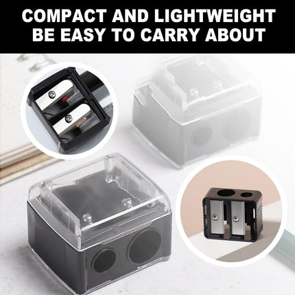 2-piece eyeliner pencil sharpener, makeup pencil sharpener with 2 holes, compact eyebrow pencil sharpener for different sizes of eyebrow pencils, eyeliner pencils, lip liners, etc., easy to clean (black).