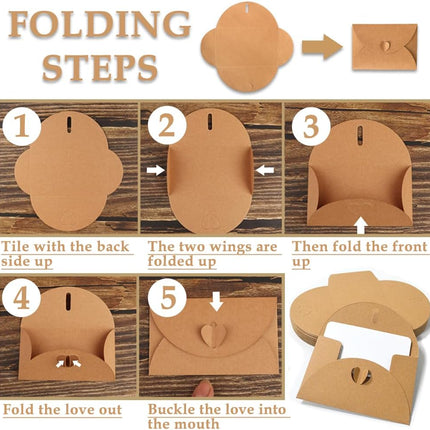 15 kraft envelopes with 15  -  cards - small heart-shaped closure, 10.5 x 7.5 cm, mini envelopes for thank you notes, invitations, birthday cards.