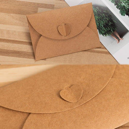15 kraft envelopes with 15  -  cards - small heart-shaped closure, 10.5 x 7.5 cm, mini envelopes for thank you notes, invitations, birthday cards.