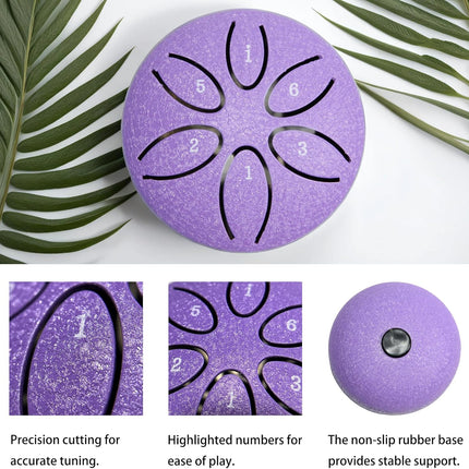 Ethereal Drums - Mini Steel Tongue Drum Kit - for sound healing, meditation and yoga - 3" 6-note - Great for beginners and relaxation - Lavender Purple - Mallets + Tabs + Bag.
