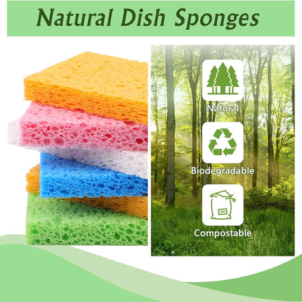 Dishwashing sponges, 12 natural cellulose cleaning sponges, anti-scratch kitchen sponges for washing dishes, home, cookware, bathroom.