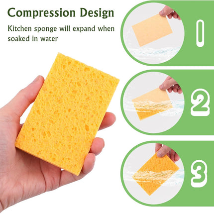 Dishwashing sponges, 12 natural cellulose cleaning sponges, anti-scratch kitchen sponges for washing dishes, home, cookware, bathroom.
