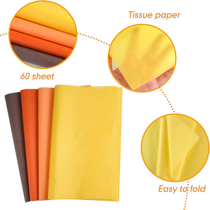 60 sheets of tissue paper autumn wrapping paper bulk multicoloured craft paper crafts for Thanksgiving harvest birthday party do-it-yourself and craft decoration.