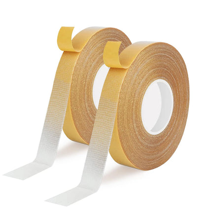 Rol 0.6" x 66' double-sided, strong super sticky fabric tape - clear adhesive for carpet, walls, floors, rugs, craft supplies - wide mounting (2 rolls).