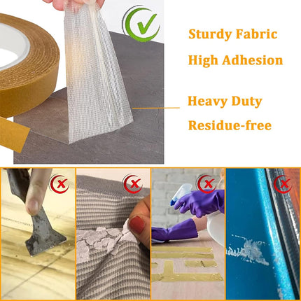 Rol 0.6" x 66' double-sided, strong super sticky fabric tape - clear adhesive for carpet, walls, floors, rugs, craft supplies - wide mounting (2 rolls).