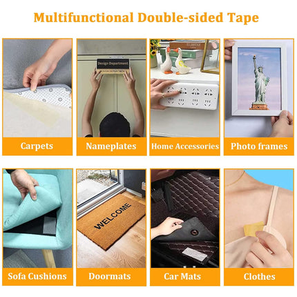 Rol 0.6" x 66' double-sided, strong super sticky fabric tape - clear adhesive for carpet, walls, floors, rugs, craft supplies - wide mounting (2 rolls).