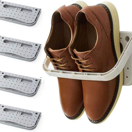 Shoe rack - 4 pieces - Grey - Foldable - Wall-mounted shoe rack - Foldable shoe rack - Punch-Free - Simple shoe rack - Plastic.