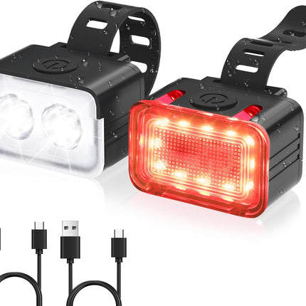Bike light - IPX6 waterproof - Front and rear light - Rechargeable - Type-C charging port - 5+6 modes - Front and rear light combination - 300 lumens - Super bright - Night riding - Suitable for kids and adults - 106 g.