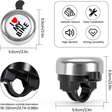 Bike bell - Classic nostalgic bell - Loud sound - Bike accessories - Kids' bike bell - Push bike bell - Adult bike bell - Hand-pulled - Black and silver.