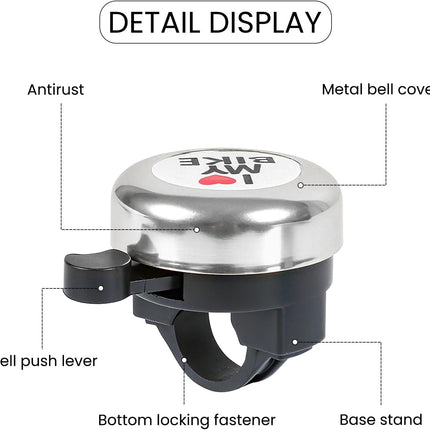 Bike bell - Classic nostalgic bell - Loud sound - Bike accessories - Kids' bike bell - Push bike bell - Adult bike bell - Hand-pulled - Black and silver.