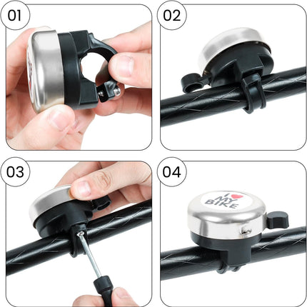 Bike bell - Classic nostalgic bell - Loud sound - Bike accessories - Kids' bike bell - Push bike bell - Adult bike bell - Hand-pulled - Black and silver.