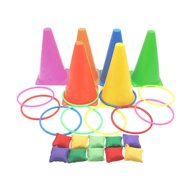 Spelset - 3-in-1 plastic kegel ring toss game - sandbag for kids - garden playset - indoor and outdoor playset for children (26 pieces).