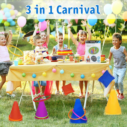 Spelset - 3-in-1 plastic kegel ring toss game - sandbag for kids - garden playset - indoor and outdoor playset for children (26 pieces).