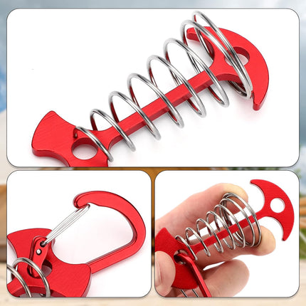 Carabiner Hook - Red - 10-pack - Ceiling Anchor with Carabiner Hook - Aluminium - Anchor - Spring Pin - Camping - Outdoor - Fishbone - Tent Anchor - Tent Rope - Spanner - Fishing Line - Adjuster - Pin.